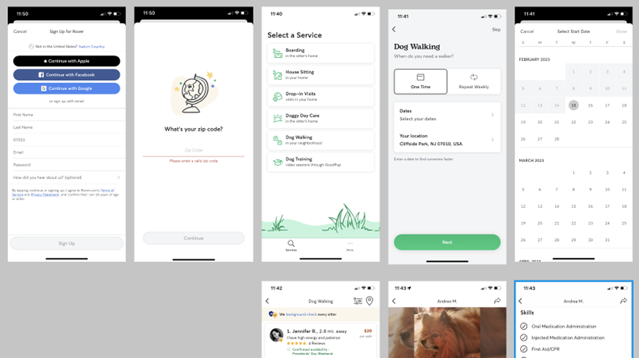 Dog walking app market research screenshot