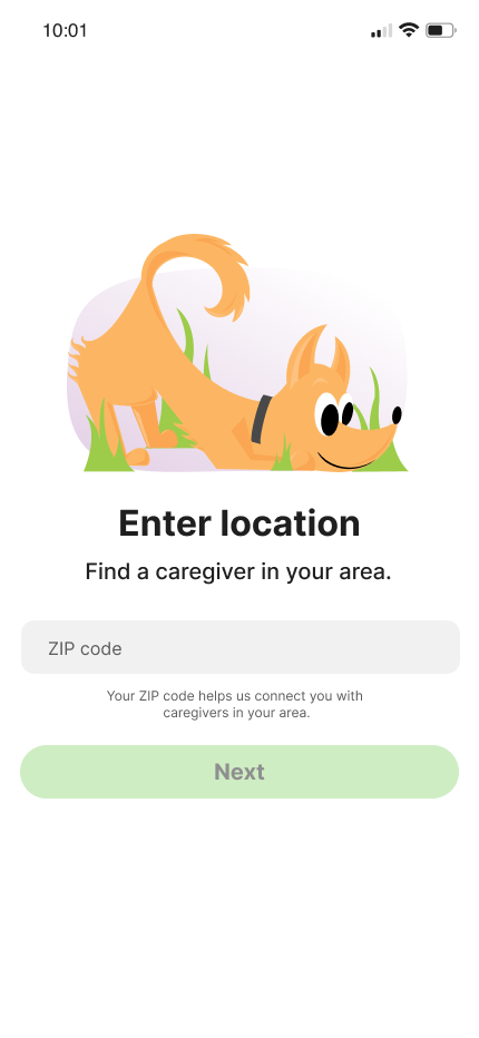 Dog walking app search by zip code wtih dog illustration