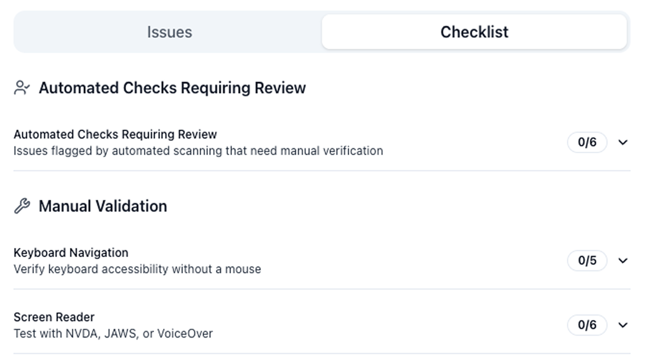 Automated reviews and manual checks are separated into distinct tabs